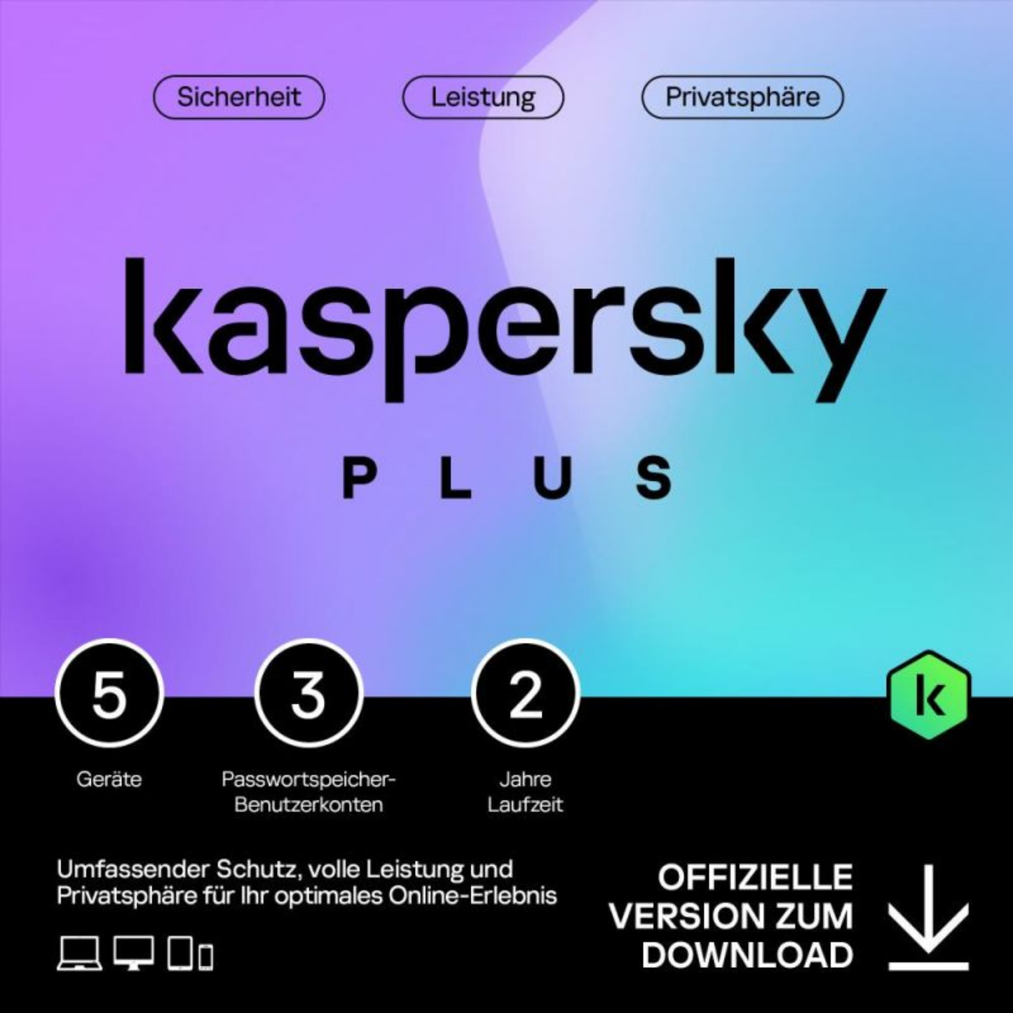 Kaspersky Plus (5 Geräte - 2 Jahre) DACH ESD