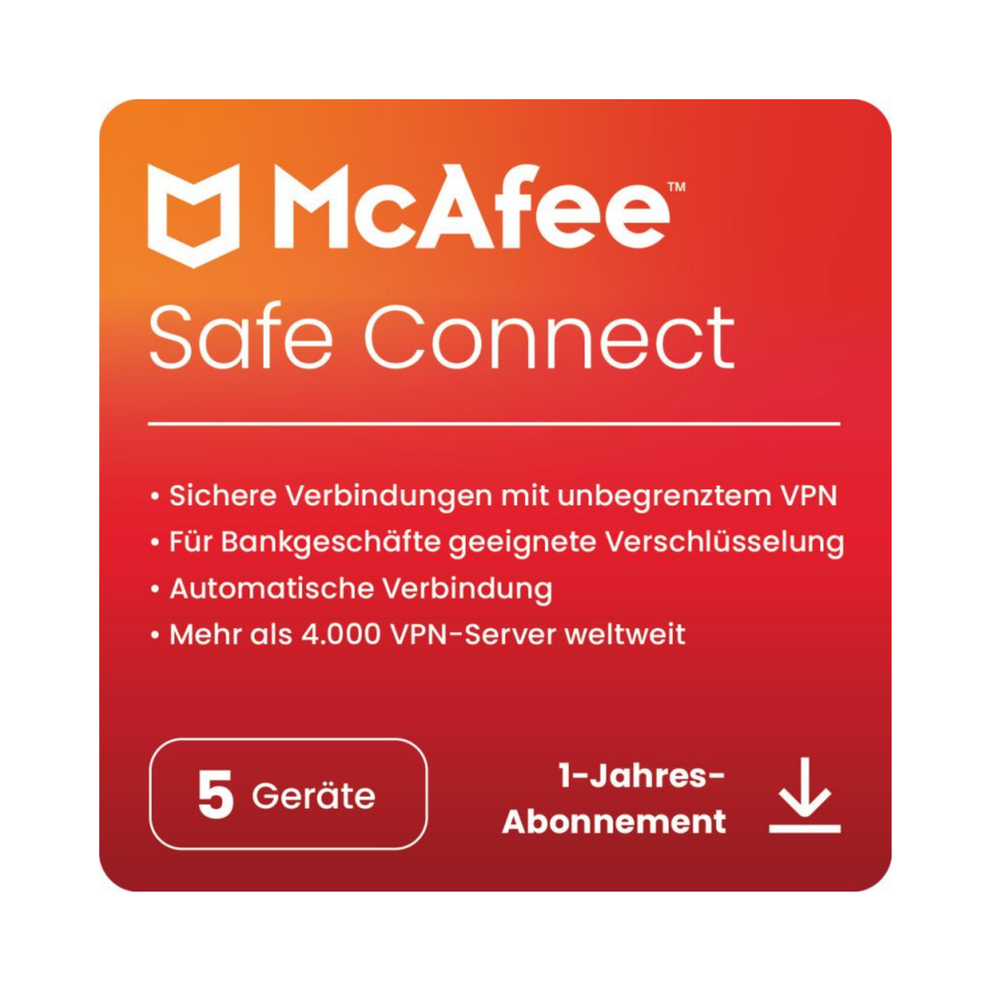 McAfee VPN Safe Connect (5 Geräte - 1 Jahr) ESD